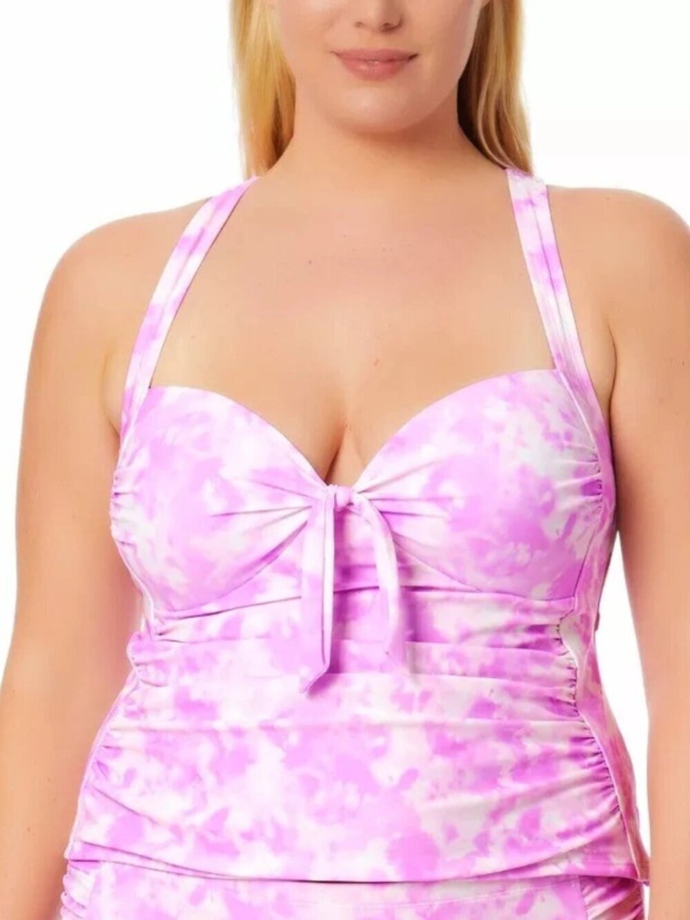 California Waves Womens Pink White Tie-Dye Molded-Cup Tankini Top Sz  20/22 NWT